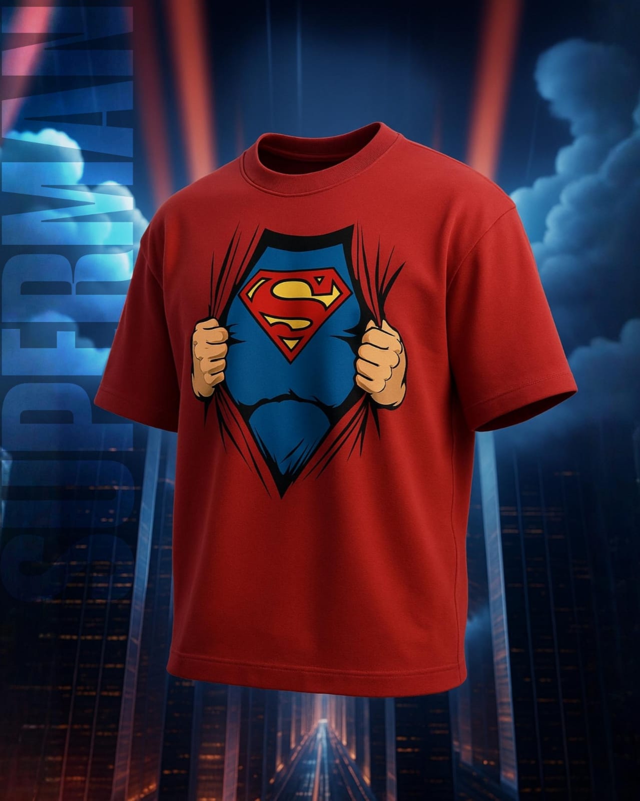 Unleash Your Inner Hero – Superman Ripped Oversized Tee