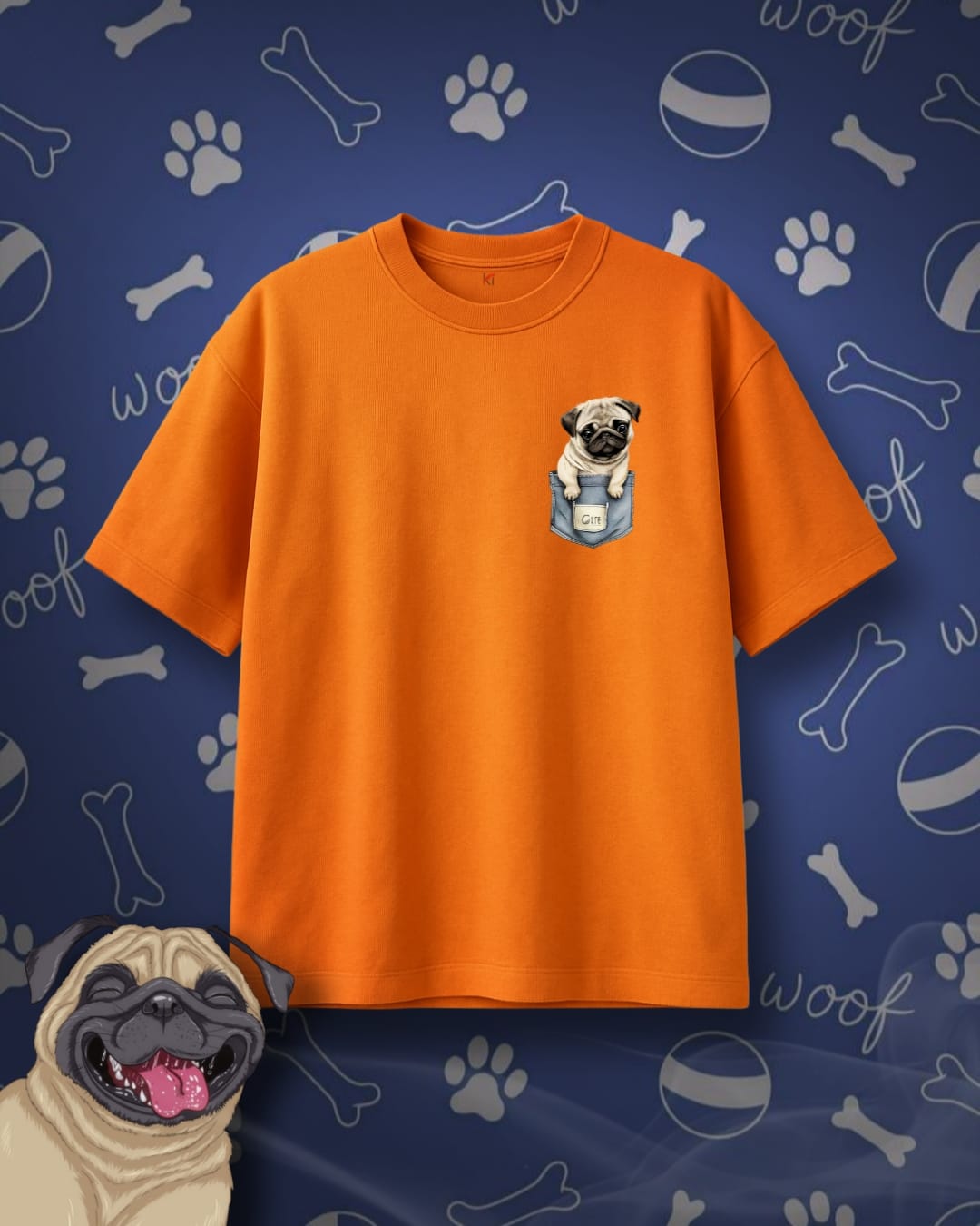 Pocket Pug Vibes Minimal Oversized Tee