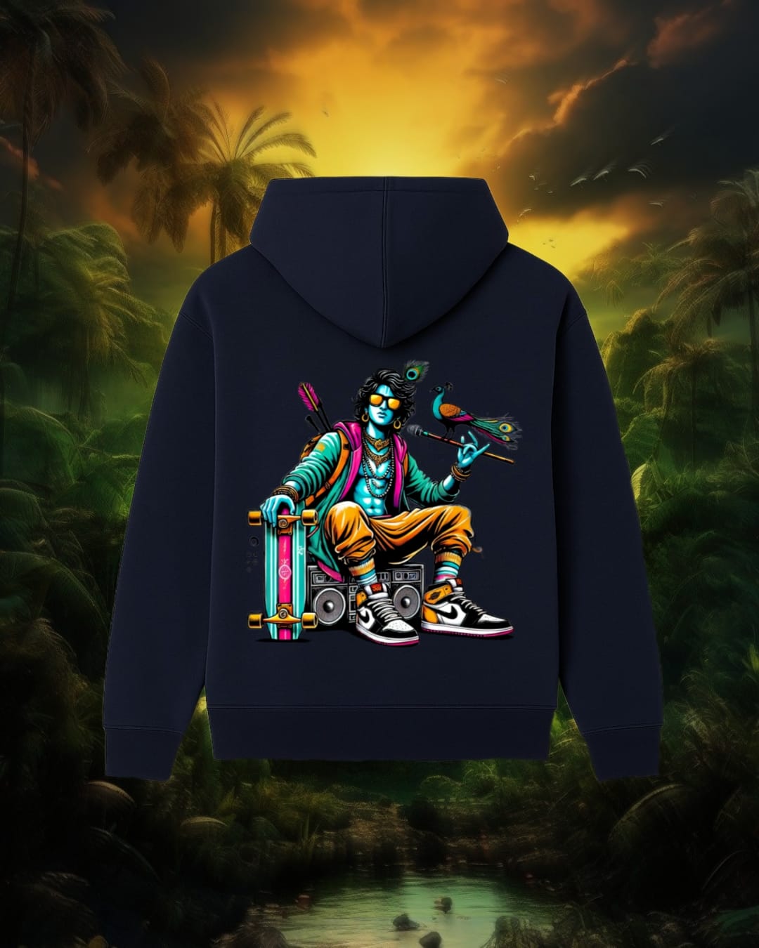 Modern Krishna Hoodie Navy Blue